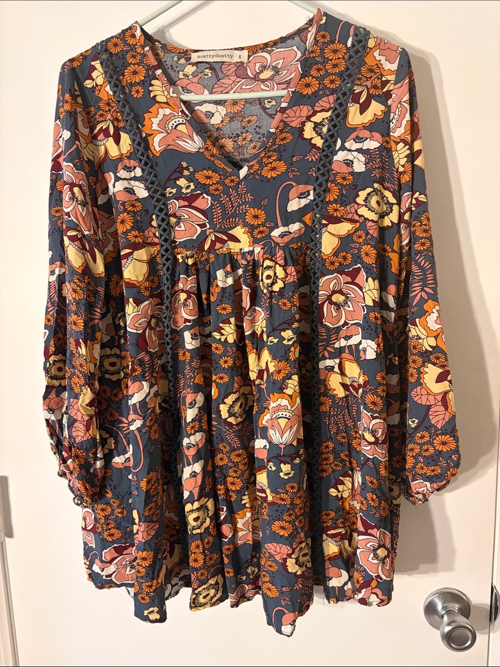 Rust Floral V-Neck Boho Blouse by PattyDuddy